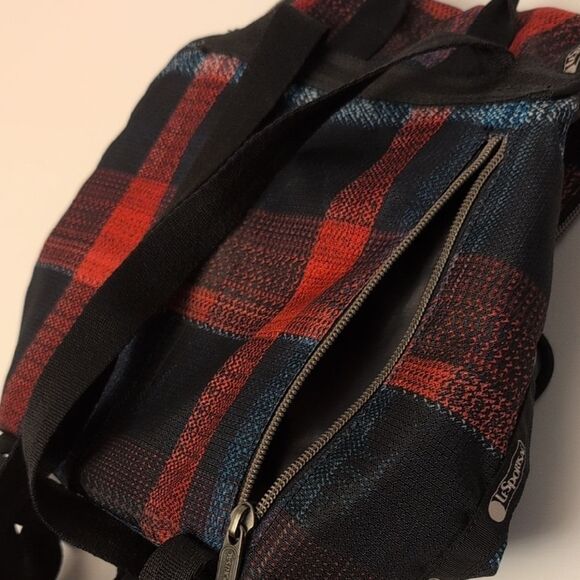 Lesportsac Checkered Plaid Small Backpack Black Red Cinch Bag Pockets Flap main image 5